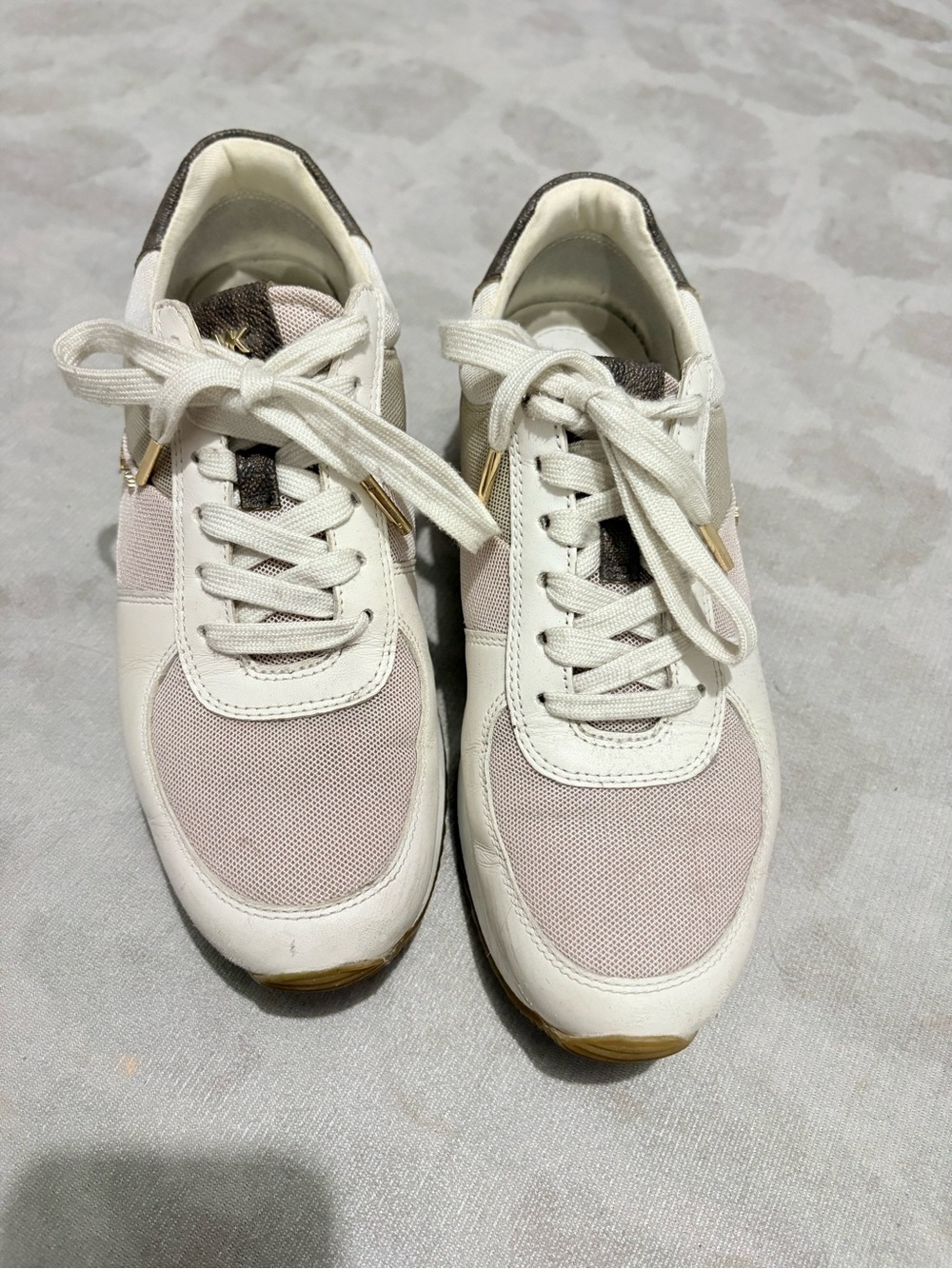 Women's Casual Lace-Up Sneakers in Light Pink and White